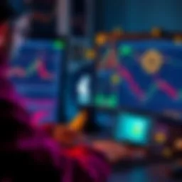 A user swapping cryptocurrencies using a Ledger Wallet on a computer with charts and graphs in the background