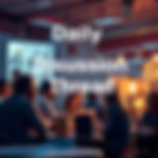A graphic showing a community chat with donuts and people engaging in conversation