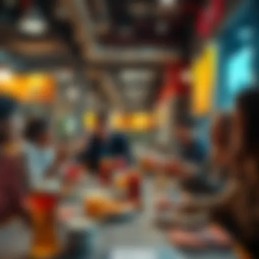 A group of people engaging in a lively discussion with snacks and drinks on a table, promoting a friendly atmosphere.
