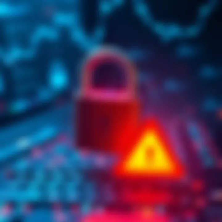 A graphic showing a lock and computer icons with a warning sign indicating a data breach involving major tech companies.