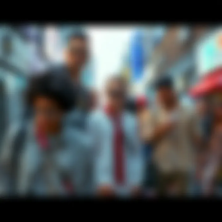 A group of people expressing their unique style in a busy urban setting, showcasing the difference between degenerate culture and mainstream life.