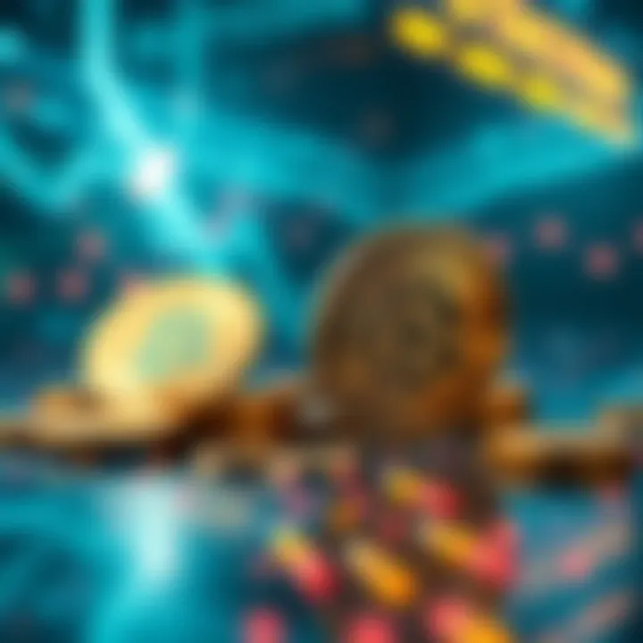 A digital representation of various cryptocurrencies like Buttcoin and Bitcoin on a futuristic backdrop