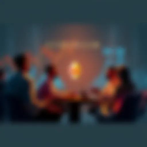 People engaging in a discussion about Ethereum with charts and graphs in the background