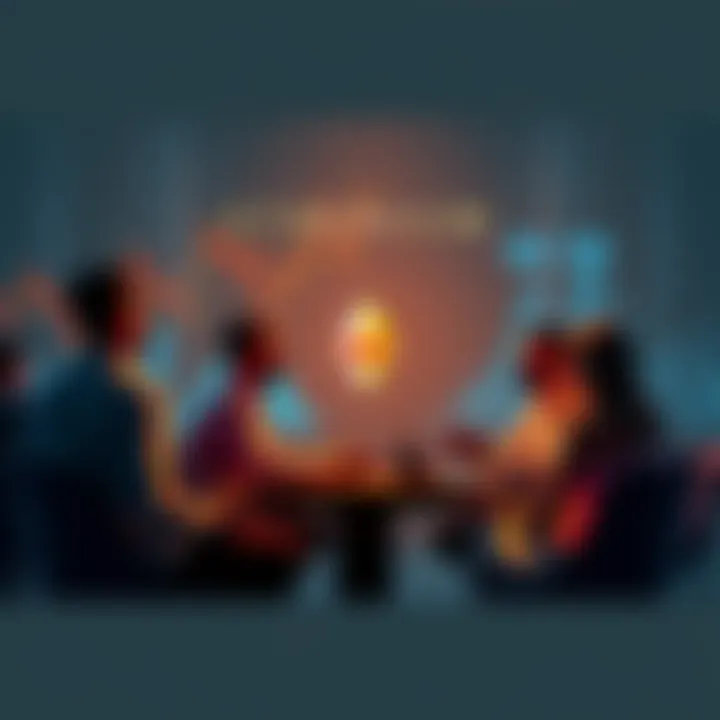 People engaging in a discussion about Ethereum with charts and graphs in the background
