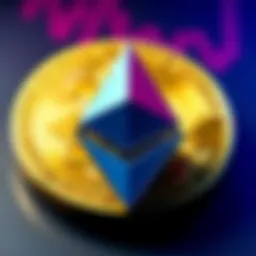 Ethereum logo prominently displayed with Bitcoin symbol behind it, representing the comparison between the two cryptocurrencies