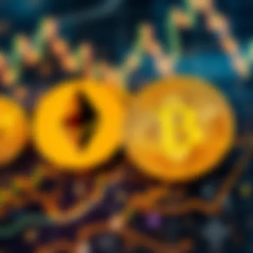 A graphic showing Ethereum's logo symbolizing innovation alongside Bitcoin's logo representing stability, with abstract financial elements in the background.