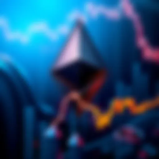Ethereum logo showing a declining trend line to represent decreasing dominance in cryptocurrency market