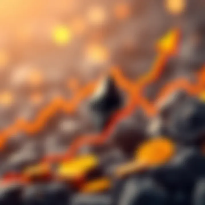 A graphic showing Ethereum's price trend with an upward arrow and digital currency symbols, symbolizing potential future gains.
