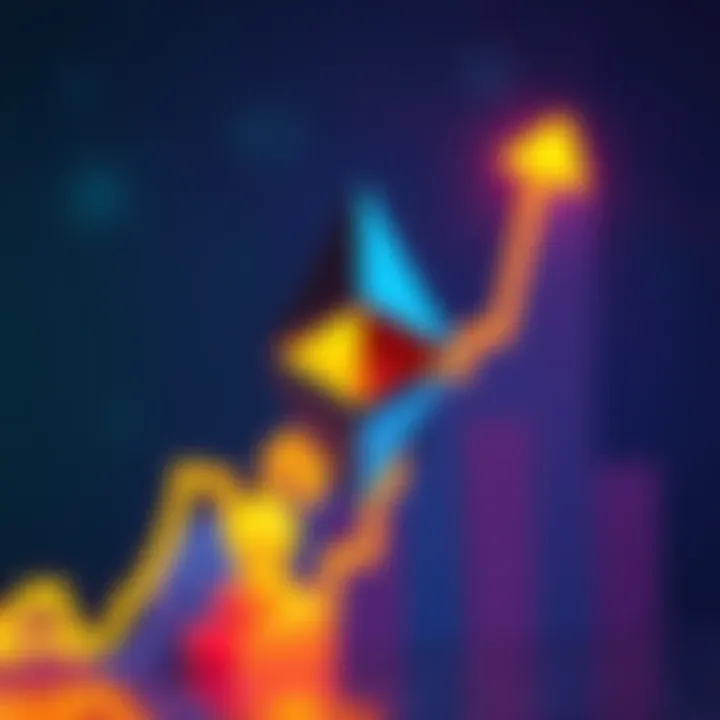 Ethereum logo with an upward trend graph in the background