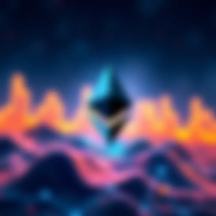 Ethereum logo with a digital graph showing rise in stablecoin transfers at $31 billion