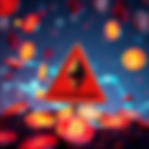 A warning sign amid digital currency symbols, illustrating concerns over crypto theft following the Ethereum upgrade.