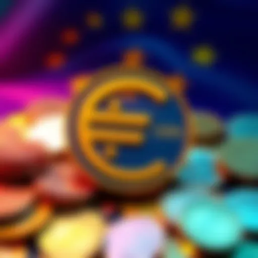 Illustration of the Euro symbol with coins representing the proposed Euro Coin surrounded by US dollar coins.