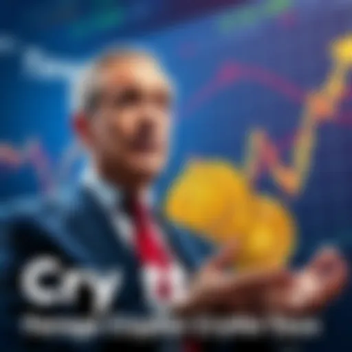 A graphic showing Nigel Farage discussing a proposed 10% capital gains tax on cryptocurrency, with crypto coins in the background and a graph indicating market changes.