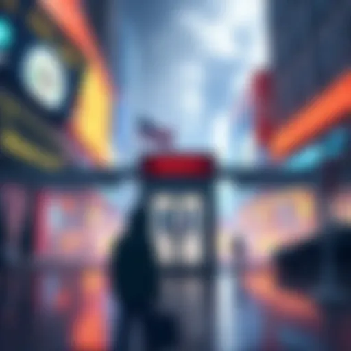 An illustration showing a halted cryptocurrency market amidst a government shutdown, with a focus on a closed SEC office.