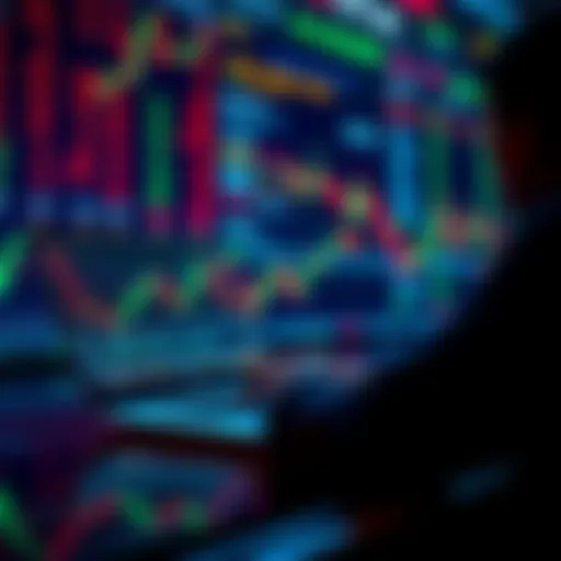 A person trading on a laptop with financial charts and currency symbols in the background, representing anonymous forex trading.