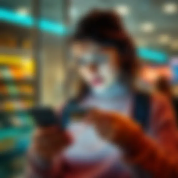 A person looking at their smartphone in disappointment while holding their bank card, frustrated with the contactless payment limit imposed by their bank.
