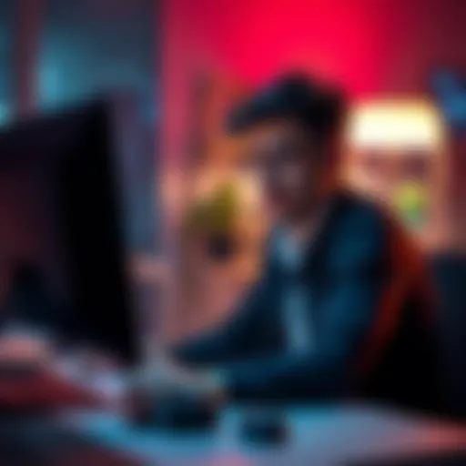 A frustrated person sitting at a computer, repeatedly trying to log in with a worried expression