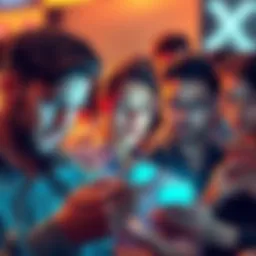 A group of people looking concerned while checking their phones for XRP price updates, showing signs of disappointment and frustration.
