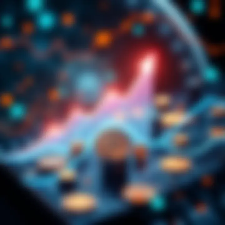 Graphic showing various promising cryptocurrencies with upward trends