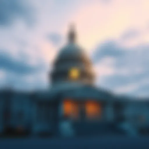A graphic representation of the U.S. Capitol building with a digital coin symbol, indicating the passage of the GENIUS Act for Stablecoins in Congress.