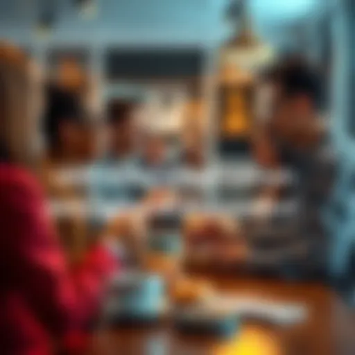 People engaging in conversation with coffee and donuts in a casual setting