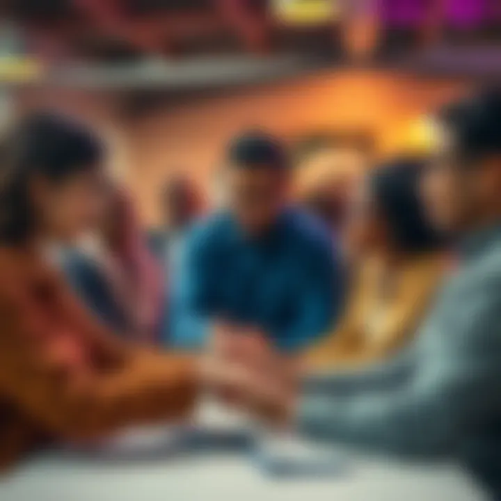 A group of diverse people offering support to each other, sharing resources and advice in a community setting.