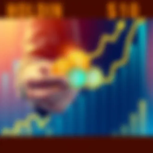Illustration showing a person holding ÐOGE tokens with a rising graph in the background, symbolizing financial growth and market dynamics.