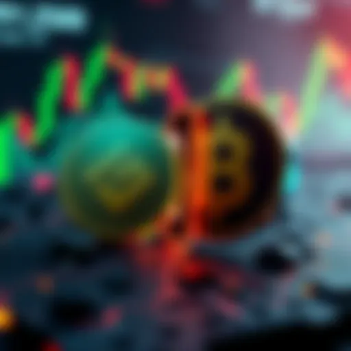 A graphic showing a struggle between the Hype token symbol and Binance logo, with a market chart in the background indicating price fluctuations.