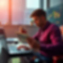 A person analyzing charts and financial data on a laptop, contemplating investment strategies with cash in hand.