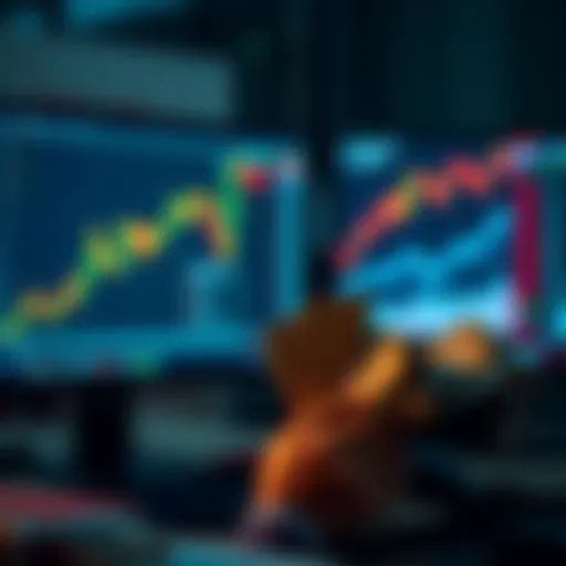 An investor looks satisfied as they cash out profits from their trading account, with charts showing upward trends on a computer screen in the background.
