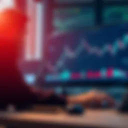 Investor Suffering Loss A distressed investor looking at charts on a computer screen, showing a significant drop in value, representing a financial loss in cryptocurrency trading.