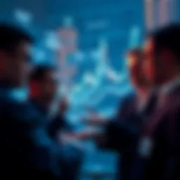 A group of investors analyzing Ethereum charts and trends, showing interest in the cryptocurrency