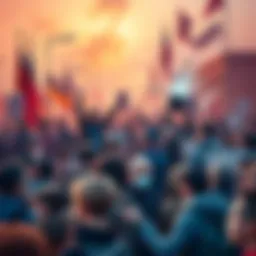 A collage showing significant political, cultural, and social events from 2023, including rallies, art, and community gatherings.