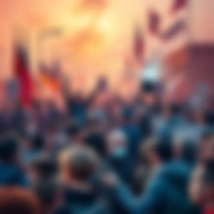 A collage showing significant political, cultural, and social events from 2023, including rallies, art, and community gatherings.