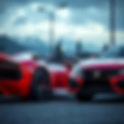 A bright red Lamborghini parked next to a reliable used Honda Civic, symbolizing the choice between luxury and practicality for holiday gifts.