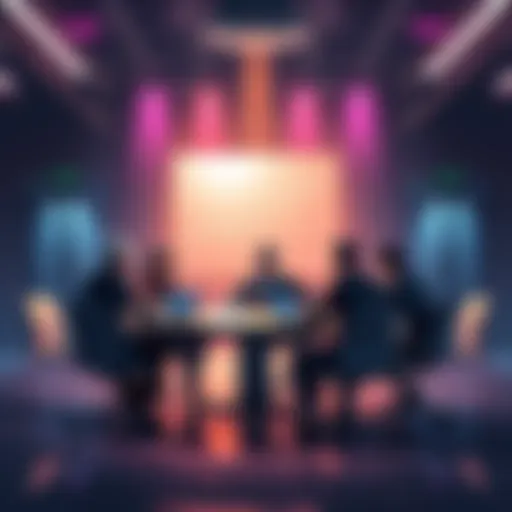 A group of people discussing Litecoin trading strategies at a round table.