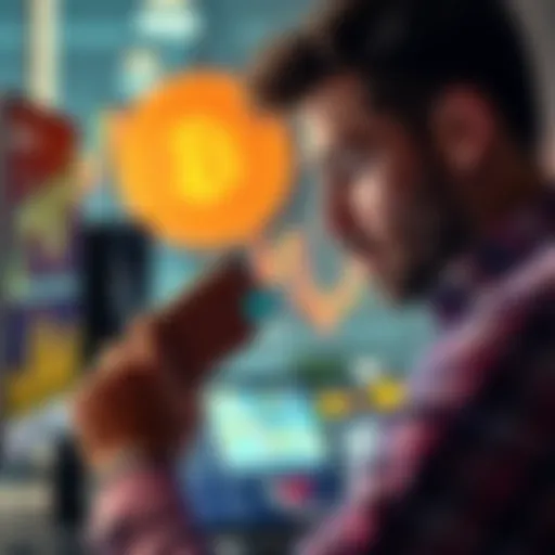 A man looking at his computer screen with graphs showing Bitcoin value, reflecting on his past financial decision involving an escort.