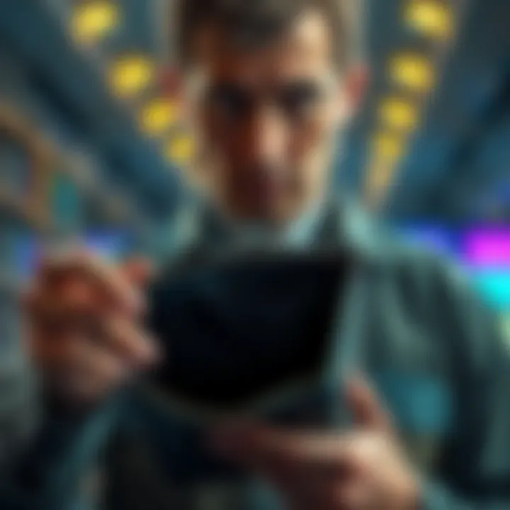 A concerned man staring at his empty wallet, highlighting the impact of a cryptocurrency scam on his retirement savings.