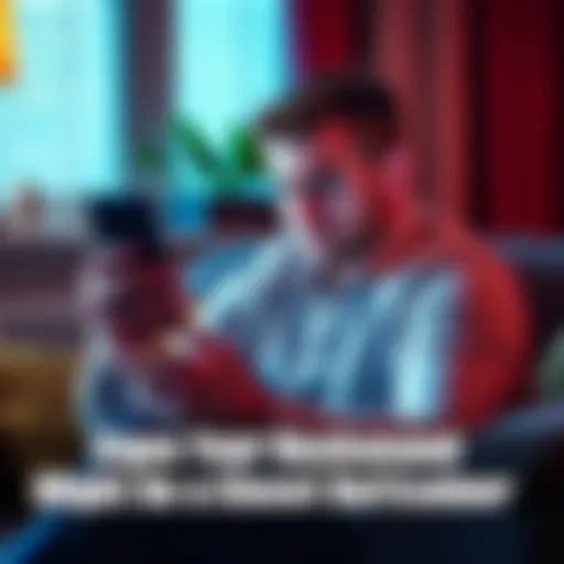 A man sitting on a couch, glancing anxiously at his smartphone while hiding his screen from view, hinting at secretive behavior related to Buttcoiner activities.
