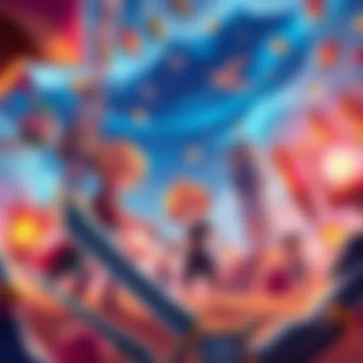A vibrant scene showcasing characters and elements from the MapleStory Universe in a blockchain-themed environment