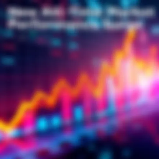 A graph showing a sharp upward trend in market performance with arrows pointing higher and vibrant colors indicating growth.