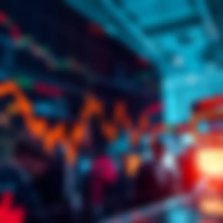 A graph showing a downward trend in stock prices with worried traders in the background