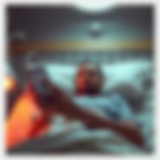 Individual in a hospital bed looking worried while a phone shows bank account details