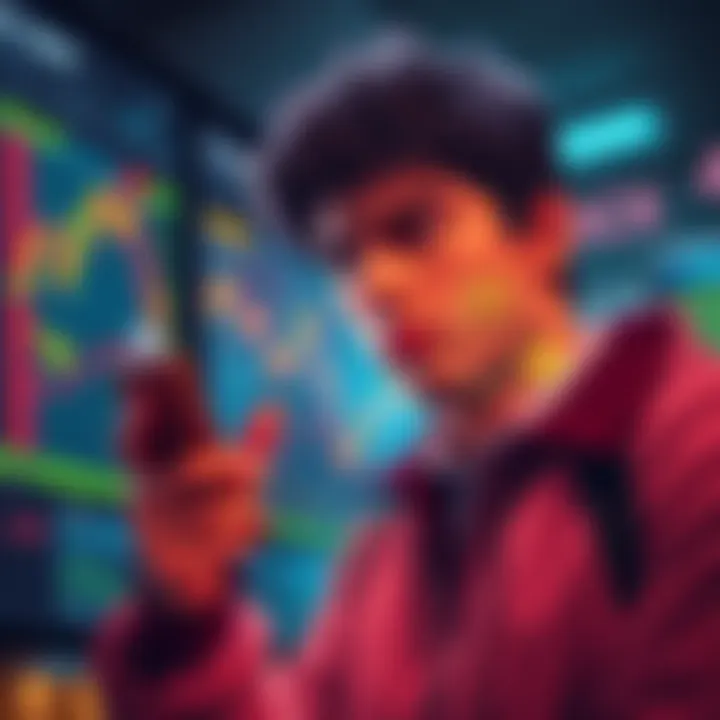A person looking worried while checking their investment app, showing falling meme coin values on the screen