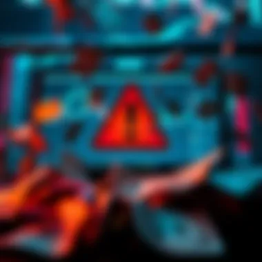 A warning sign about the dangers of using memecoin sniper bots, featuring a red caution symbol and dollar bills scattered around a computer screen.