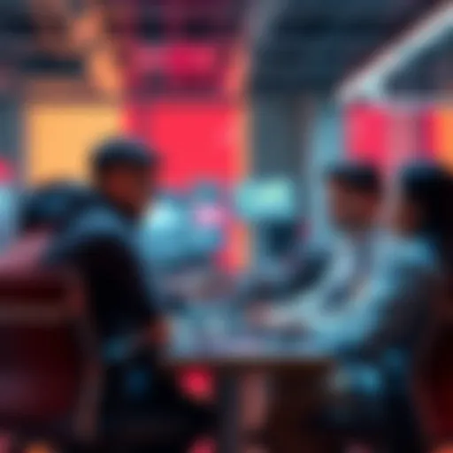 A group of developers discussing ideas and strategies for memecoins in a casual setting