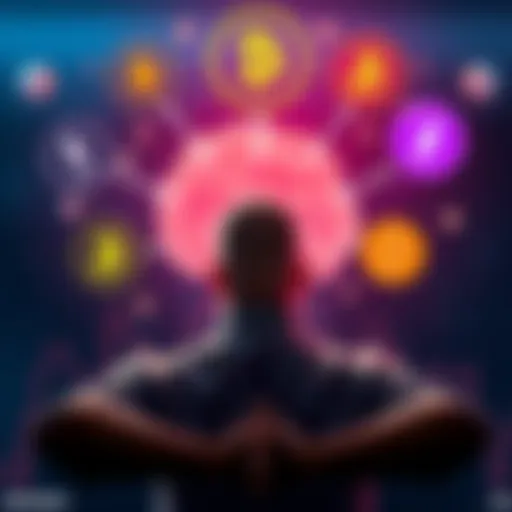 Individual meditating with thought bubbles showing ETH, BTC, and SOL symbols