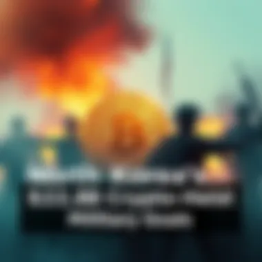 North Korea's Cryptocurrency Heist A visual representation of North Korea's military ambitions fueled by a cryptocurrency theft, with a digital coin symbol and military imagery in the background.