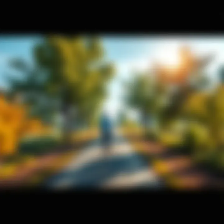 A person walking confidently down a clear path surrounded by trees, symbolizing focus and determination towards achieving goals.