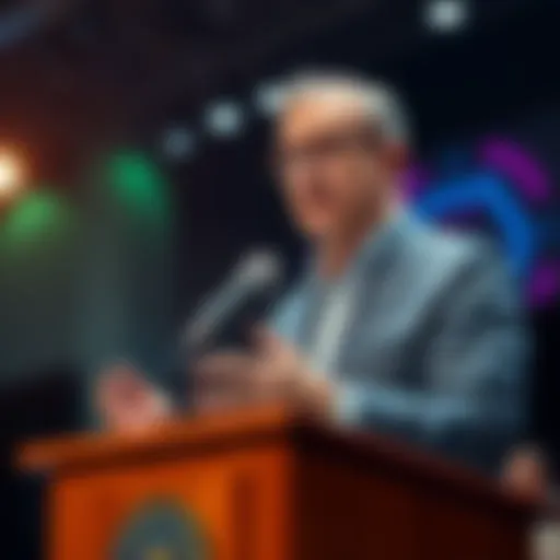 Paul Atkins speaking on crypto market issues and SEC regulations at a podium